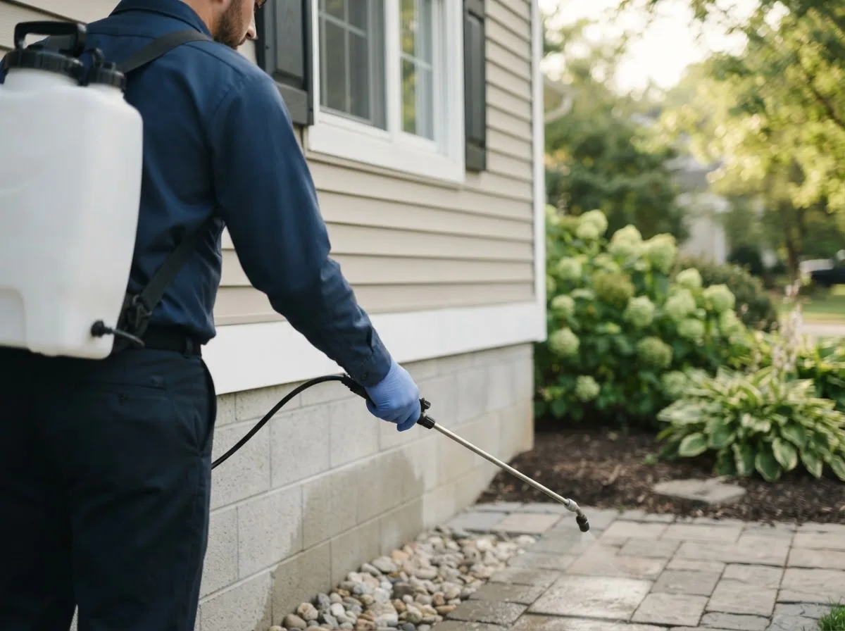Pest control technician inspecting a home in Deer Creek, MN